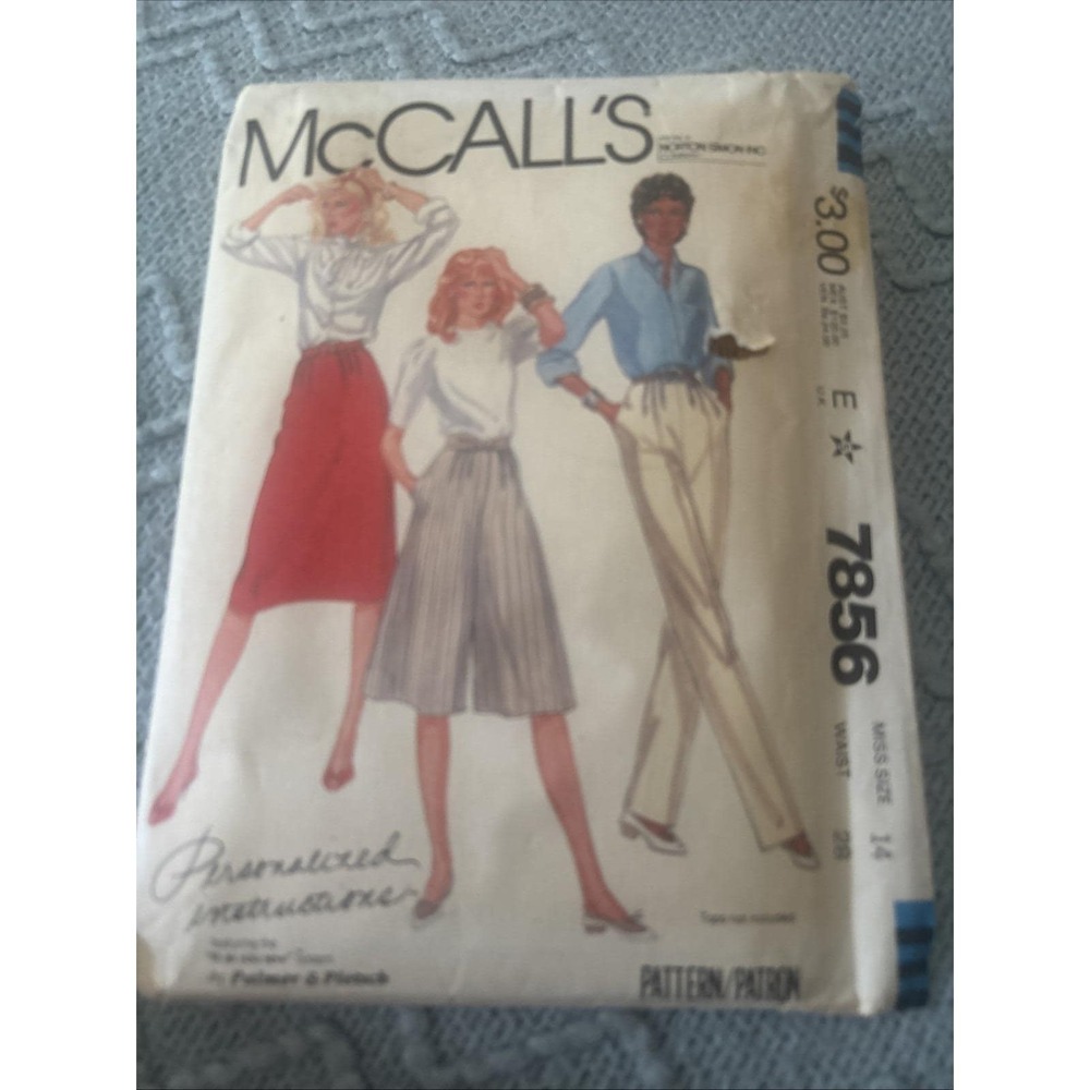 McCall's 7856 Size 14 /28 Waist Misses' Skirt Pants Culottes 1982 Uncut